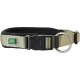 Ein grüner und schwarzer Hundehalsband mit einer stabilen Schnalle und einem Metall-D-Ring zur Leinenbefestigung, mit dem Logo "HUNTER".