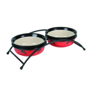 Napf-Set Eat on Feet, Keramik rot/schwarz/creme