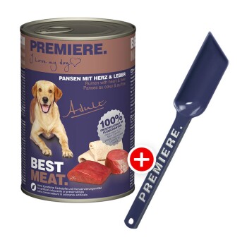 Premiere BEST MEAT Adult 12x400g + gratis Futterlöffel Pansen, Herz & Leber