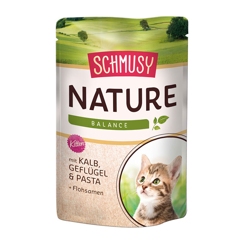 Schmusy Nature Balance Kitten 24x100g Mit Kalb, Geflügel & Pasta + Flohsamen