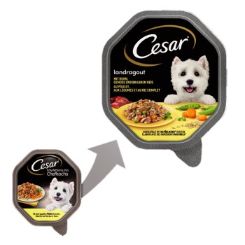Recommandation du chef 14 x 150 g Morceaux de poulet, riz naturel et légumes
