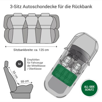 Autoschondecke Rückbank 3-Sitz Schwarz M
