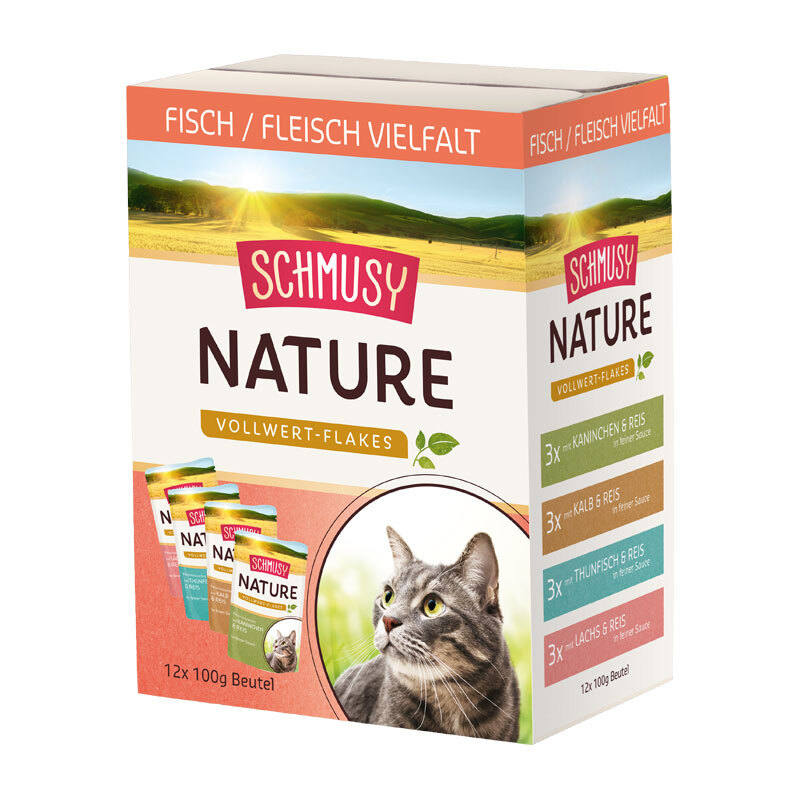 Schmusy Nature Vollwert-Flakes 12x100g Fisch / Fleisch Mix