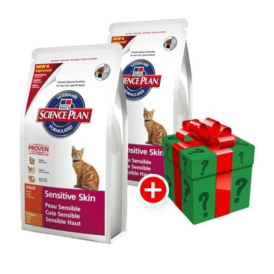 Hill's Feline Adult Sensitive Skin Sparpaket 2x5kg + gratis Überraschungsgeschenk