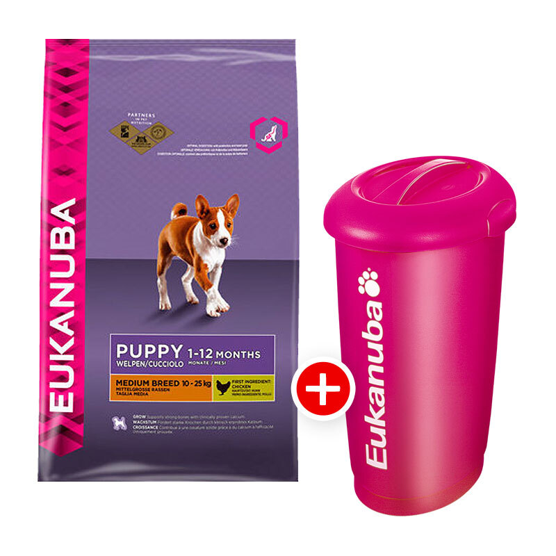 Eukanuba Puppy und Junior mittelgroße Rassen 15kg + Futterbehälter gratis