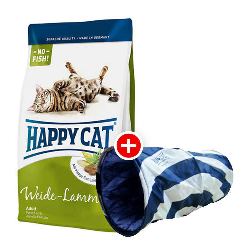 Happy Cat Adult Weide-Lamm 4kg + Rascheltunnel
