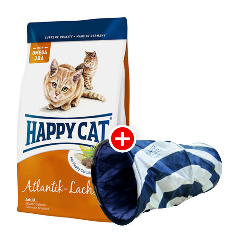 Happy Cat Adult Atlantik-Lachs 4kg + Rascheltunnel
