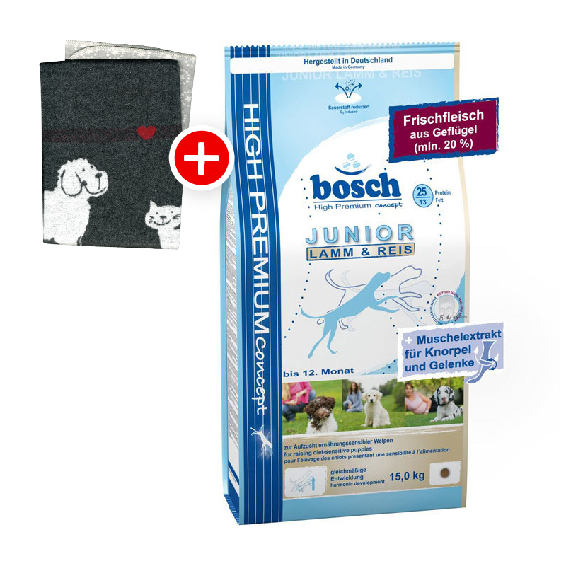Bosch Junior Lamm & Reis 15kg + Fleecedecke