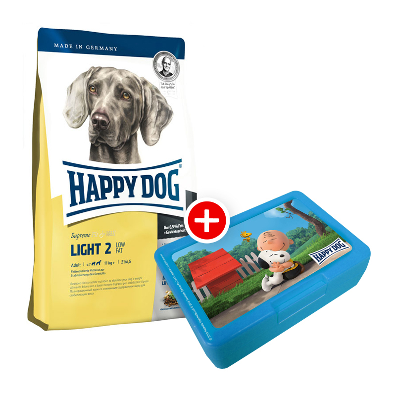Happy Dog Fit&Well Light 2-Low Fat 4kg + Peanuts-Box gratis
