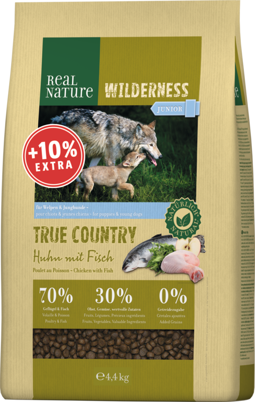 REAL NATURE WILDERNESS Junior True Country Huhn mit Fisch 4kg + 10% gratis
