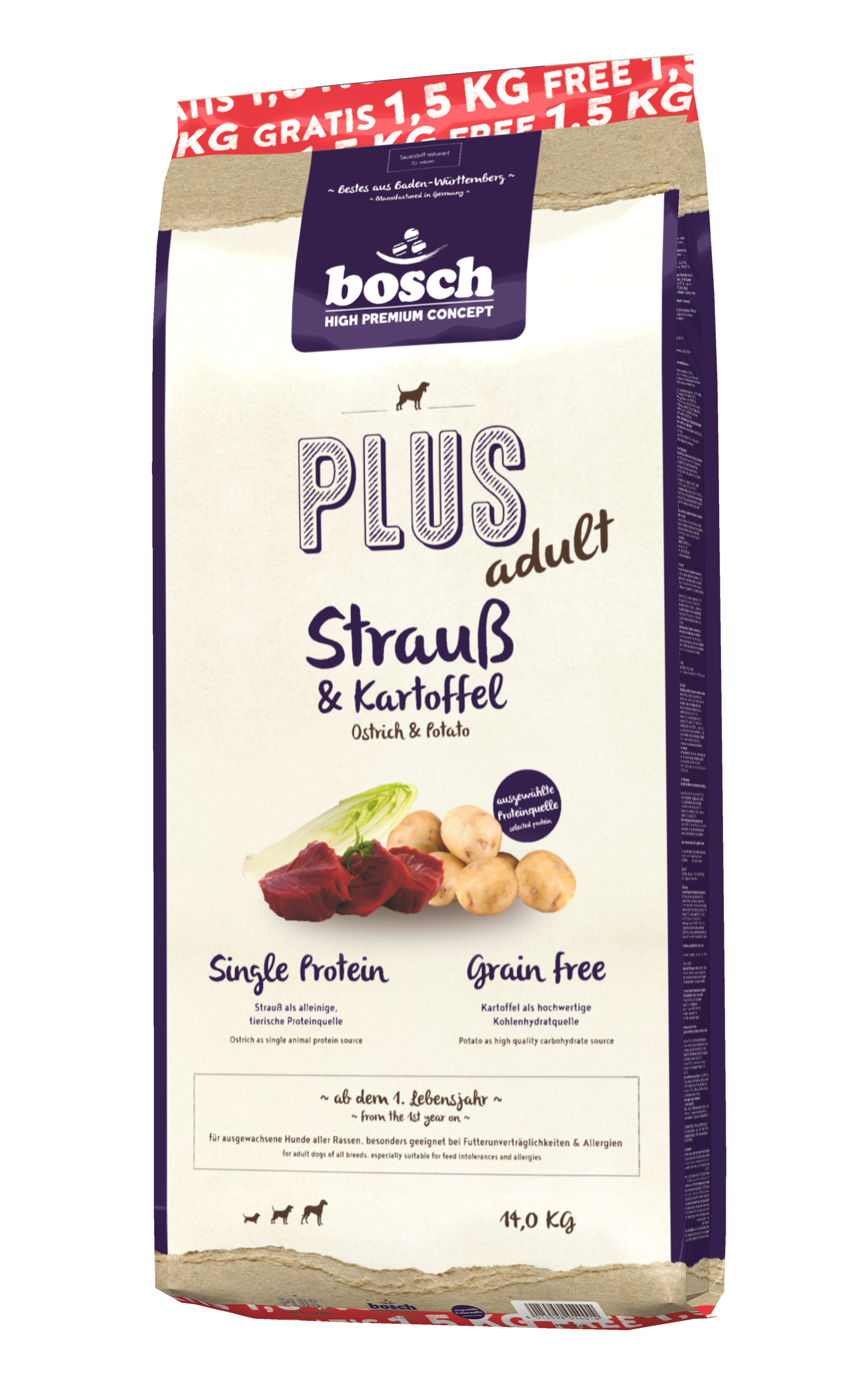 Bosch Plus Strauß & Kartoffel 12,5kg+1,5kg gratis
