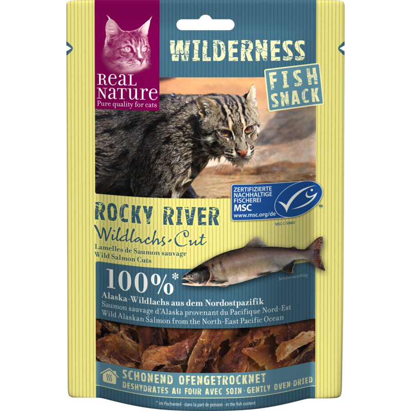 WILDERNESS Fish-Snack 35g Rocky River (Wildlachs-Cut)