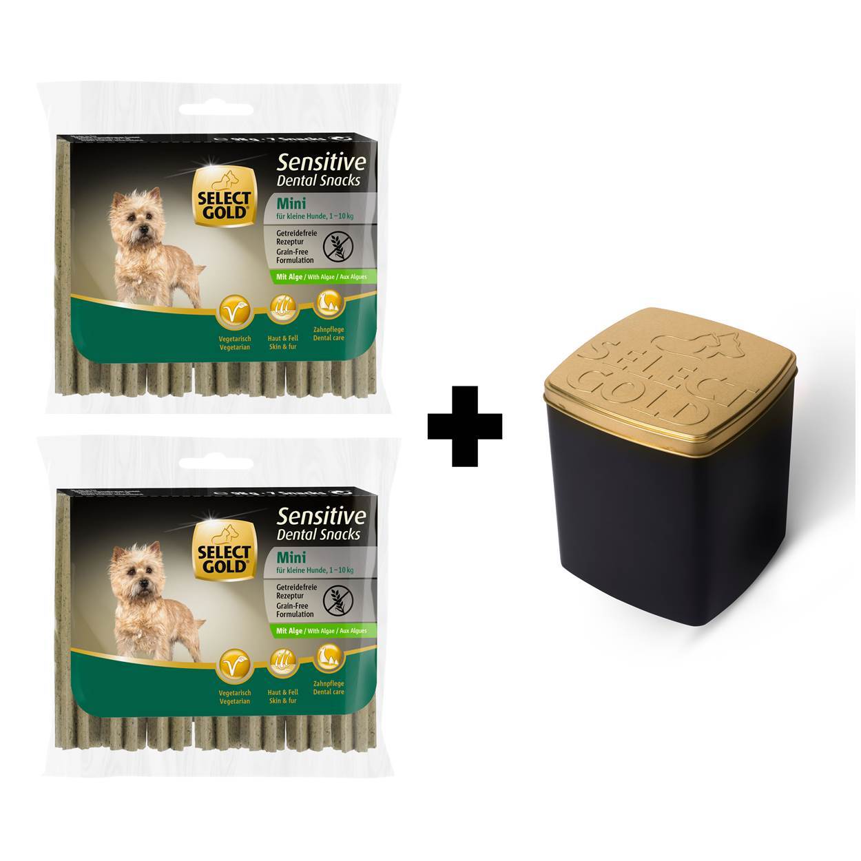 SELECT GOLD Sensitive Dental Snacks Alge + Schmuckdose für kleine Hunde 2x99g
