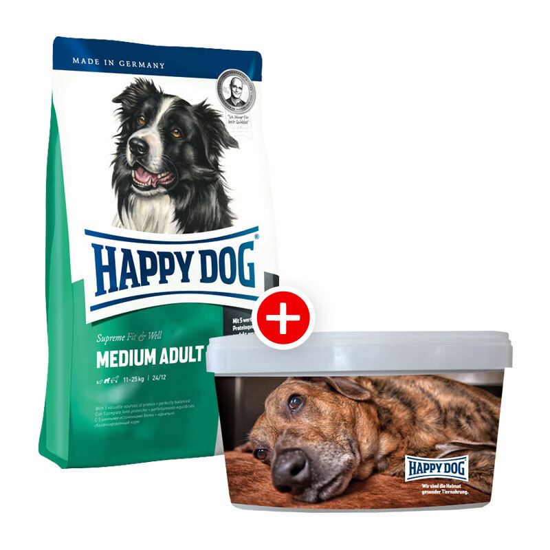 Happy Dog Supreme Fit & Well Medium Adult 4kg+Futtereimer gratis