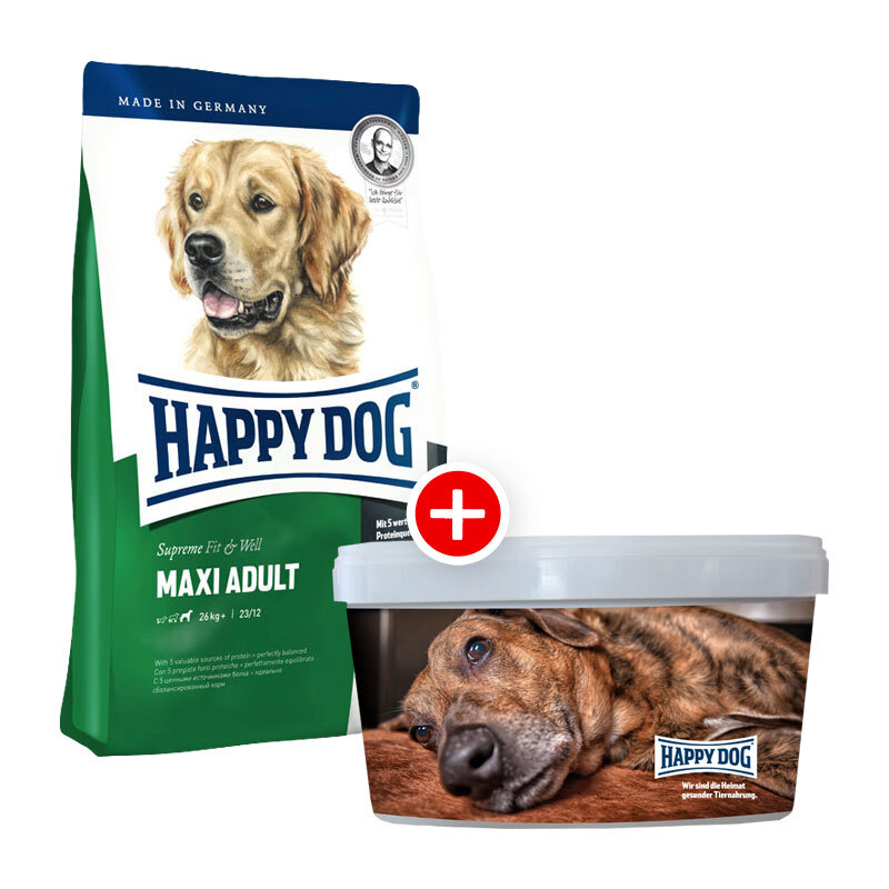 Happy Dog Supreme Fit & Well Maxi Adult 4kg+Futtereimer gratis