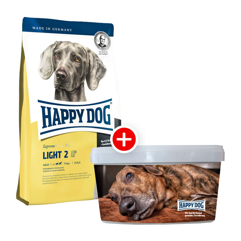 Happy Dog Fit&Well Light 2-Low Fat 4kg+Futtereimer gratis