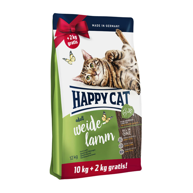 Happy Cat Adult Weide-Lamm 10kg + 2kg gratis