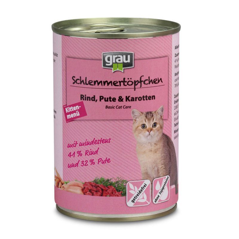 Grau Schlemmertöpfchen Kitten 6x400g Rind,Pute,Karotten