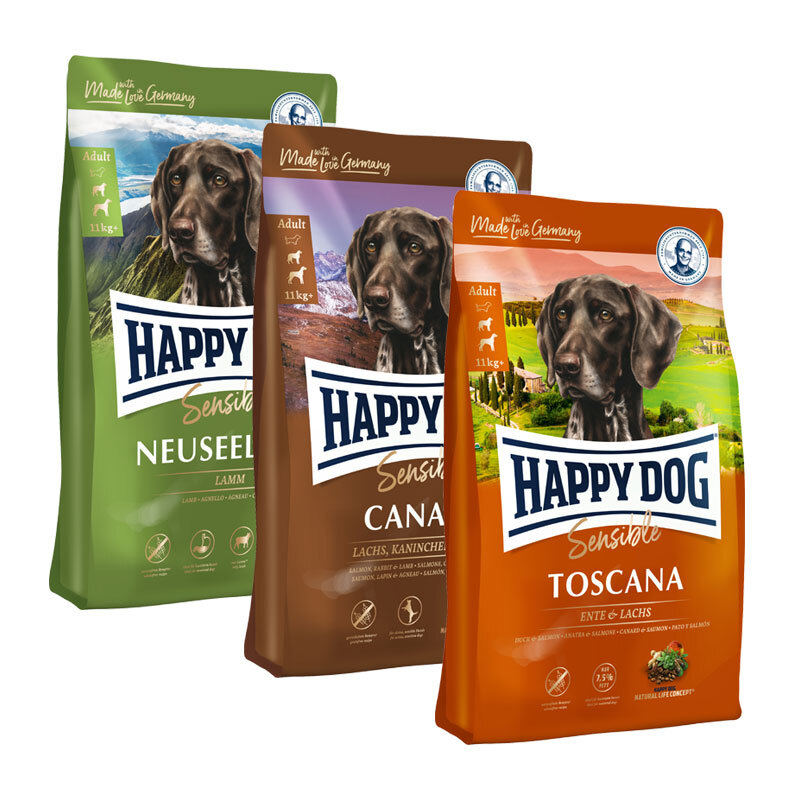 Happy Dog Sensible Probierpaket Länderreise 3x1kg Mixpaket 3