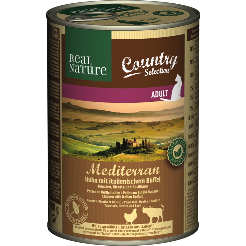 REAL NATURE Country Adult 6x400g Mediterran - Huhn mit italienischem Büffel, Tomaten, Ricotta und Basilikum