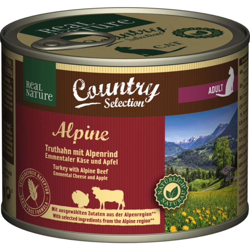 REAL NATURE Country Adult 6x200g Alpine - Truthahn mit Alpenrind, Emmentaler Käse und Apfel