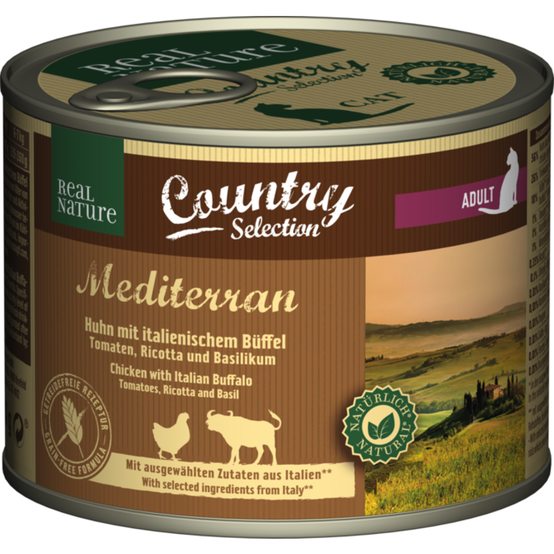 REAL NATURE Country Adult 6x200g Mediterran - Huhn mit italienischem Büffel, Tomaten, Ricotta und Basilikum