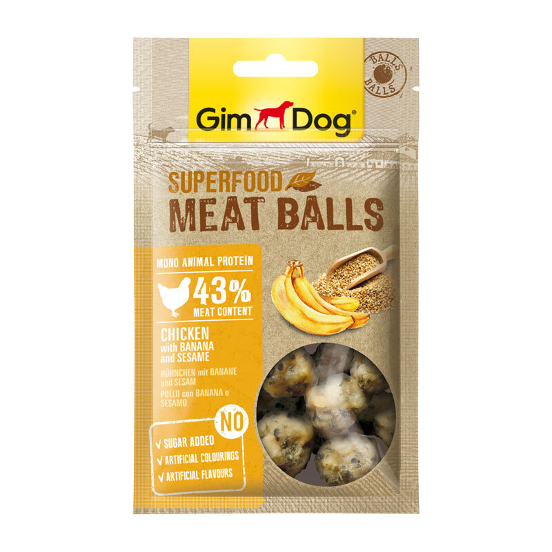GimDog Superfood Meat Balls 8x70g Huhn mit Banane und Sesam
