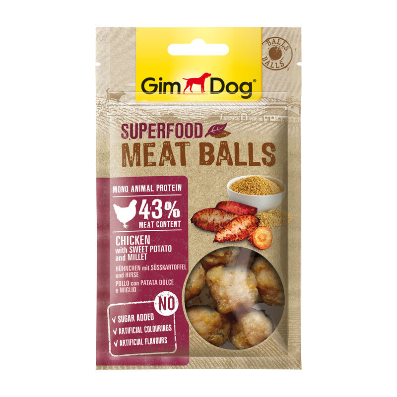 GimDog Superfood Meat Balls 8x70g Huhn mit Süsskartoffel und Hirse
