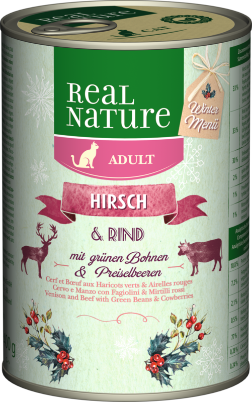 REAL NATURE Adult 6x400g Limited Edition: Hirsch & Rind mit grünen Bohnen & Preiselbeeren