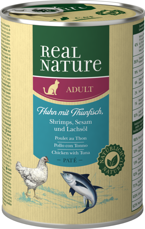 REAL NATURE Adult 6x400g Huhn mit Thunfisch  Shrimps, Sesam und Lachsöl
