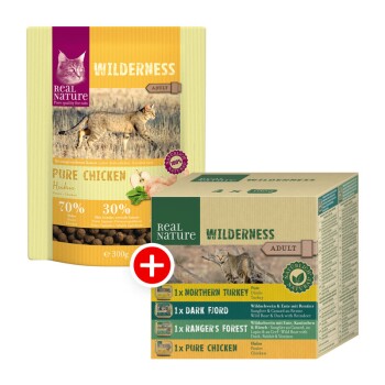 WILDERNESS Adult Mischfütterung-Set 2tlg. Pure Chicken 300g + 4x100g Adult Multipack