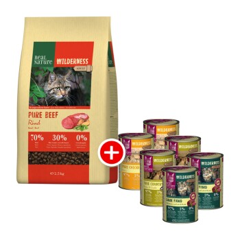 WILDERNESS Adult Mischfütterung-Set 2tlg. Pure Beef 2,5kg + 6x400g Adult Mixpaket II 