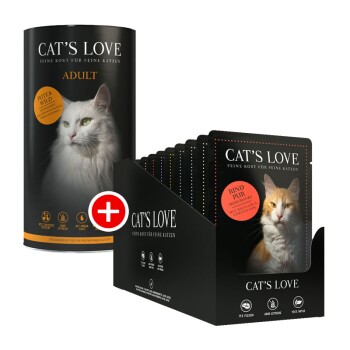 Adult Mischfüterung Set 1 2tlg. Cat's Love Adult Mix Pute und Wild 1kg + Cat's Love Multipack 12x85g