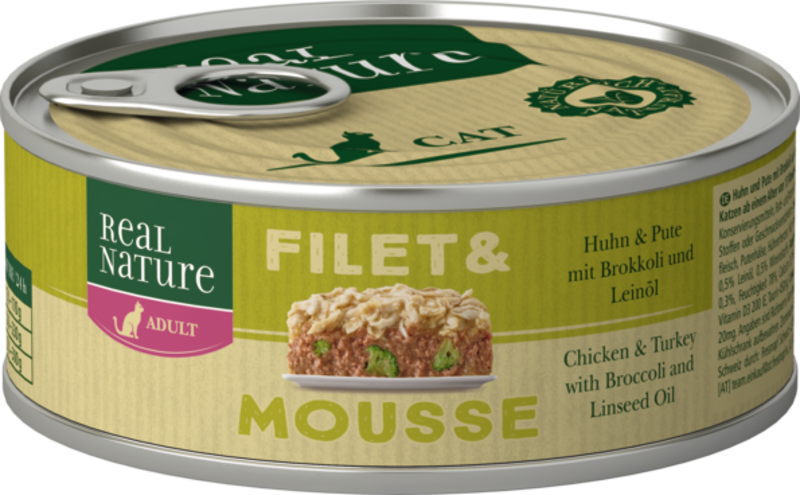 Filet & Mousse Adult 6x85g Huhn & Pute mit Brokkoli und Leinöl
