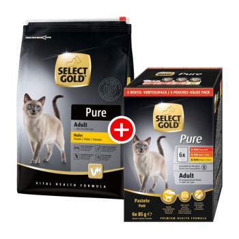PURE Adult Mischfütterung-Set 2tlg. Pure Adult Huhn 3kg + 6x85g Multipack Pouch