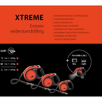 XTREME Gurt-Rollleine schwarz/orange Gr. S, 5 m (max. 20 kg)