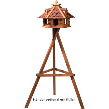 6-eckiges Vogelhaus Rustikal mit rotem Bitumendach