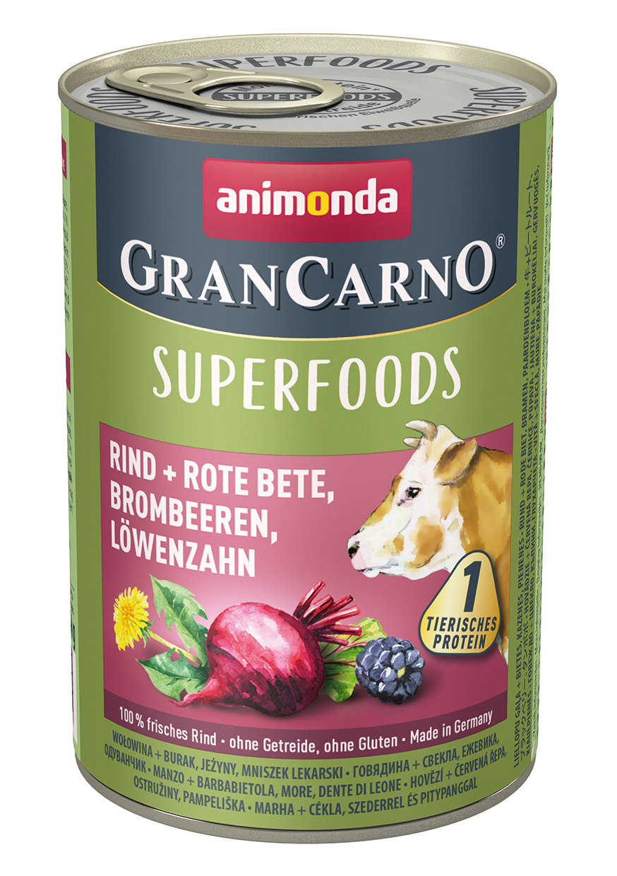 Animonda GranCarno Superfoods 6x400g Rind + Rote Bete, Brombeeren, Löwenzahn
