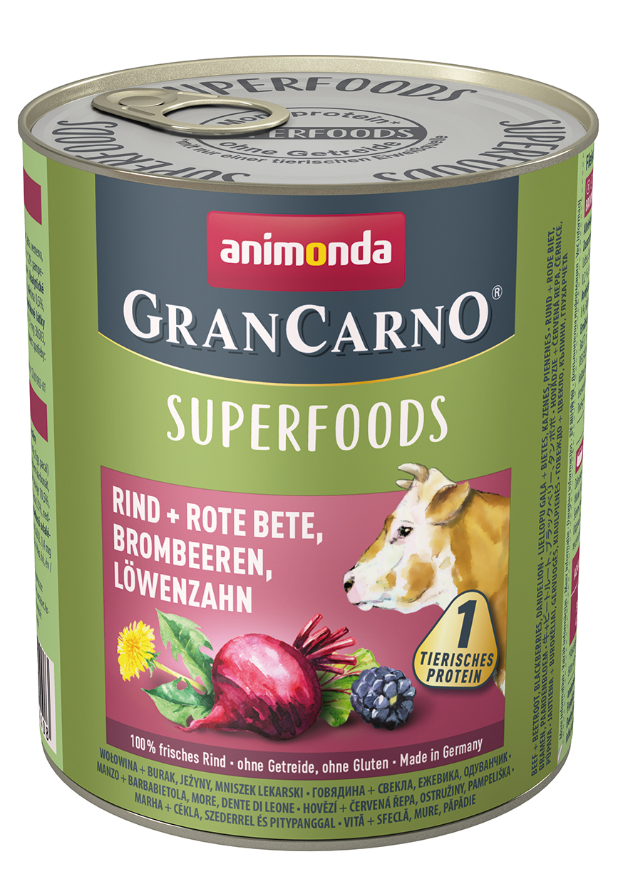 Animonda GranCarno Superfoods 6x800g Rind + Rote Bete, Brombeeren, Löwenzahn