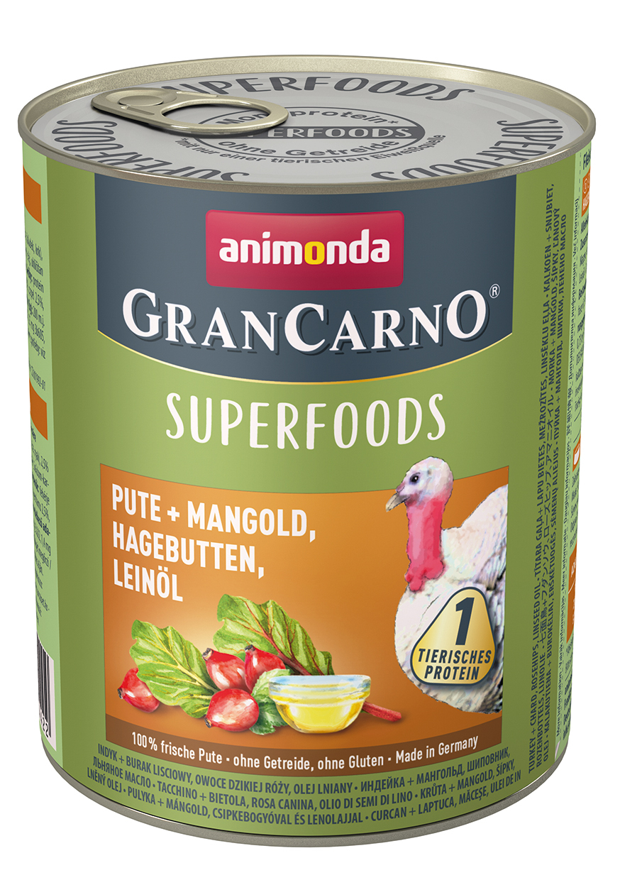 Animonda GranCarno Superfoods 6x800g Pute + Mangold, Hagebutten, Leinöl