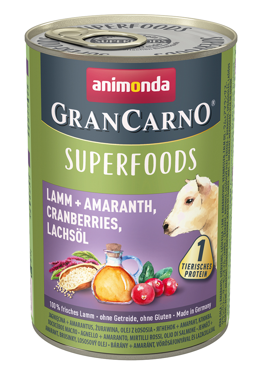 Animonda GranCarno Superfoods 6x400g Lamm + Amaranth, Cranberries, Lachsöl