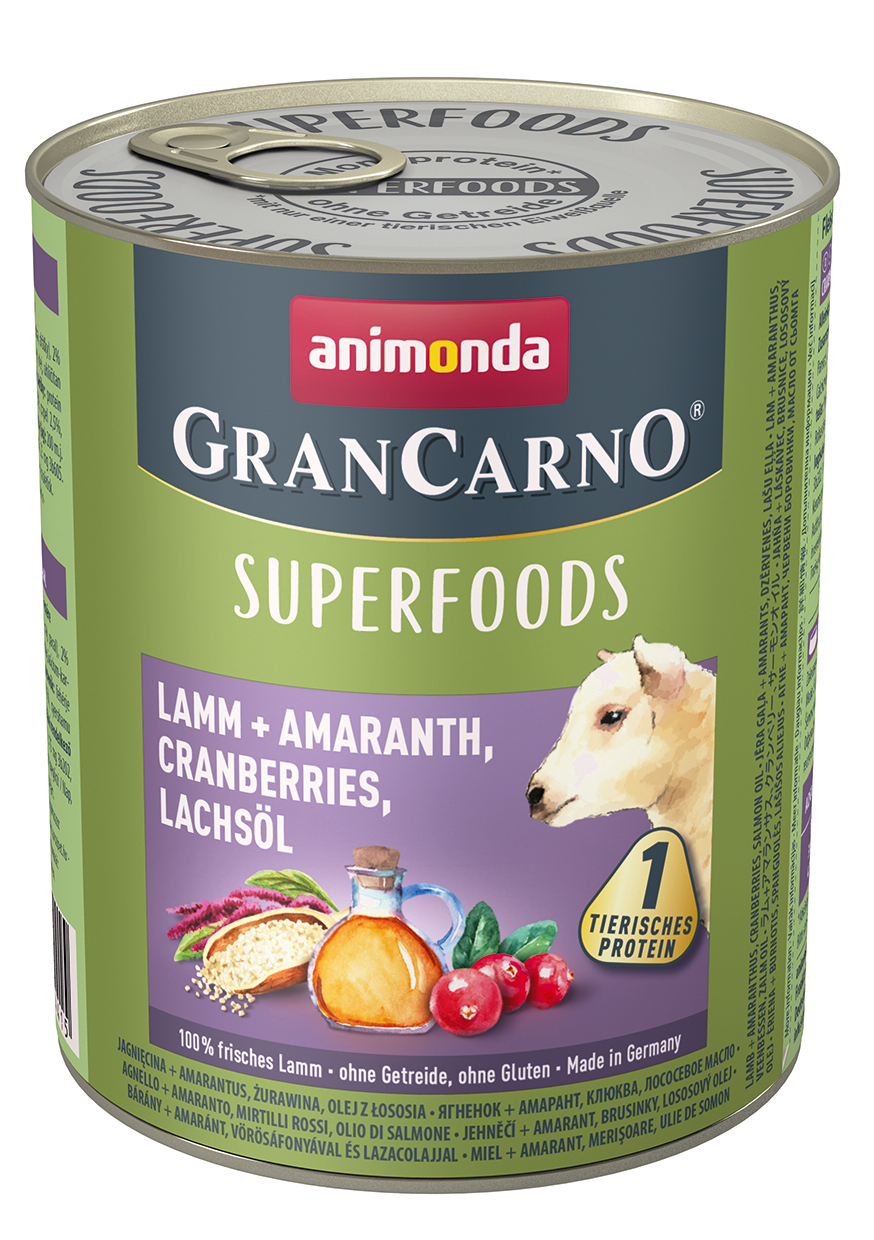 Animonda GranCarno Superfoods 6x800g Lamm + Amaranth, Cranberries, Lachsöl