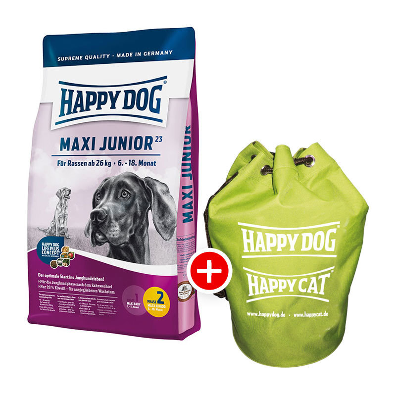 Happy Dog Maxi Junior GR 23 15kg + Seesack gratis