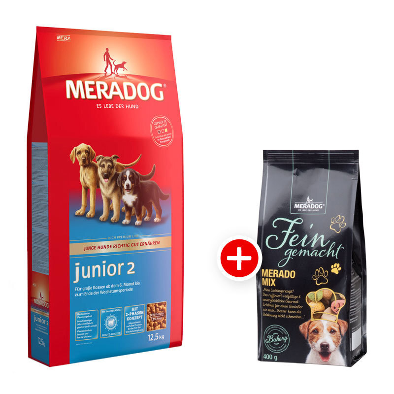 Mera Dog Junior 2 12,5kg + Meradog Fein Gemacht Merado Mix 400g gratis