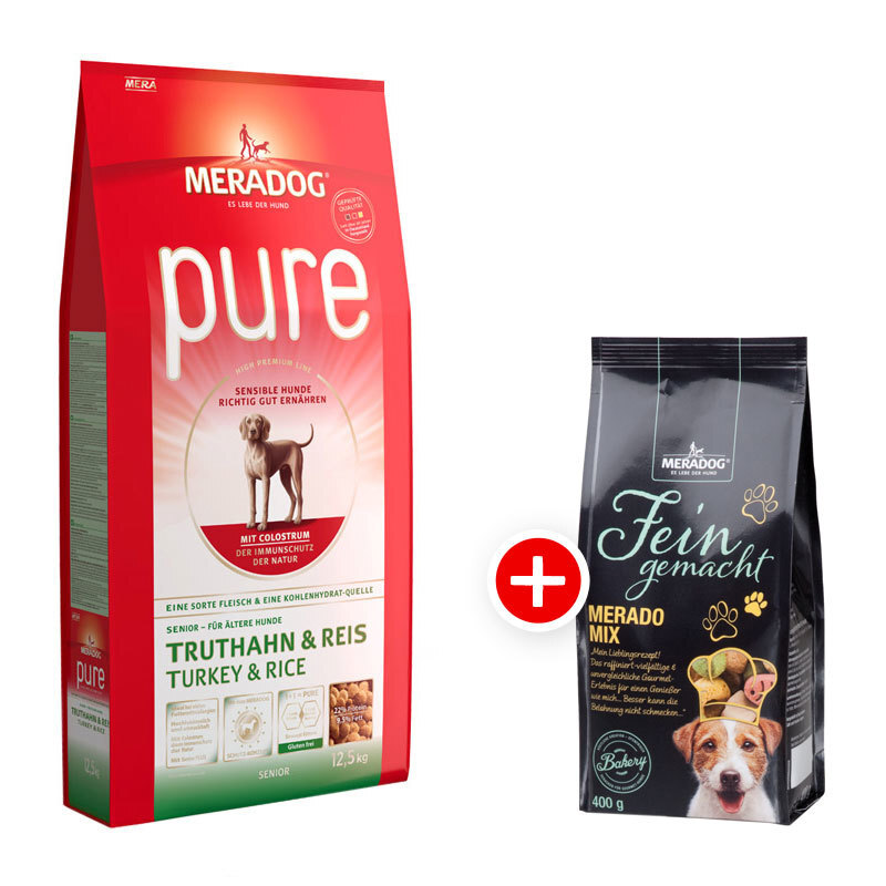Mera Dog Pure Senior 12,5kg + Meradog Fein Gemacht Merado Mix 400g gratis