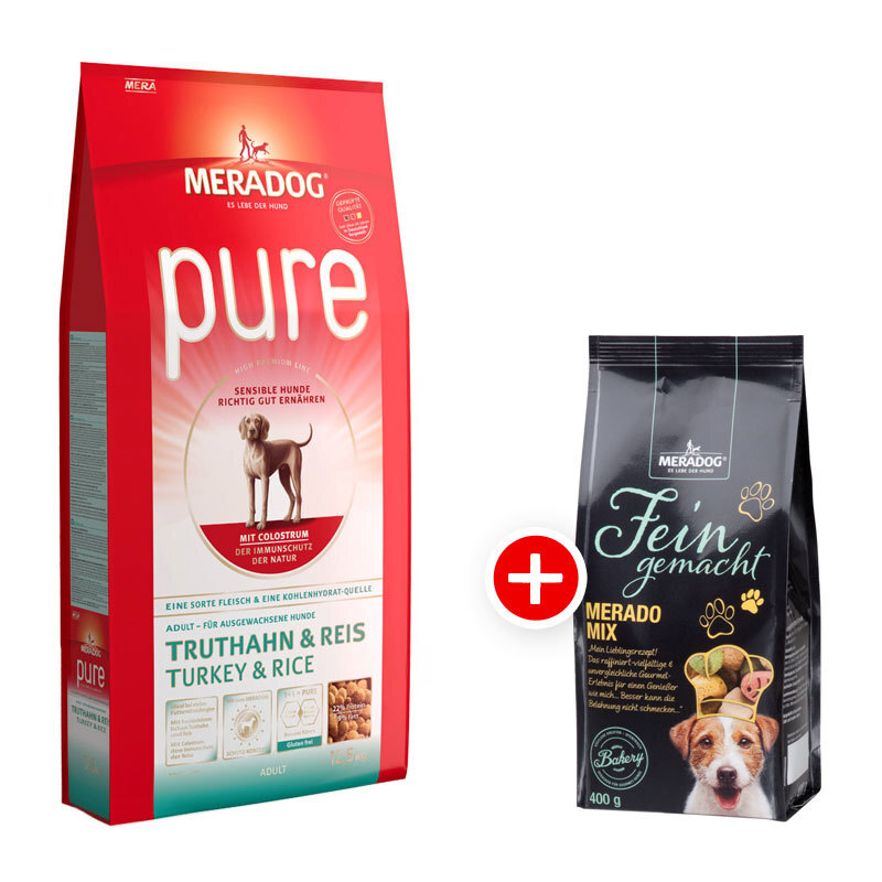 Mera Dog Pure Truthahn & Reis 12,5kg + Meradog Fein Gemacht Merado Mix 400g gratis